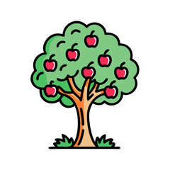 Apple tree illustration with ripe red apples for orchard harvest and autumn season design