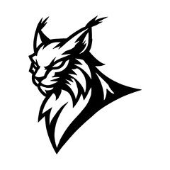 Vector illustration of a fierce lynx head in bold black silhouette
