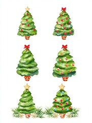 Mini watercolor fir trio nestles together accented with star confetti sparkle