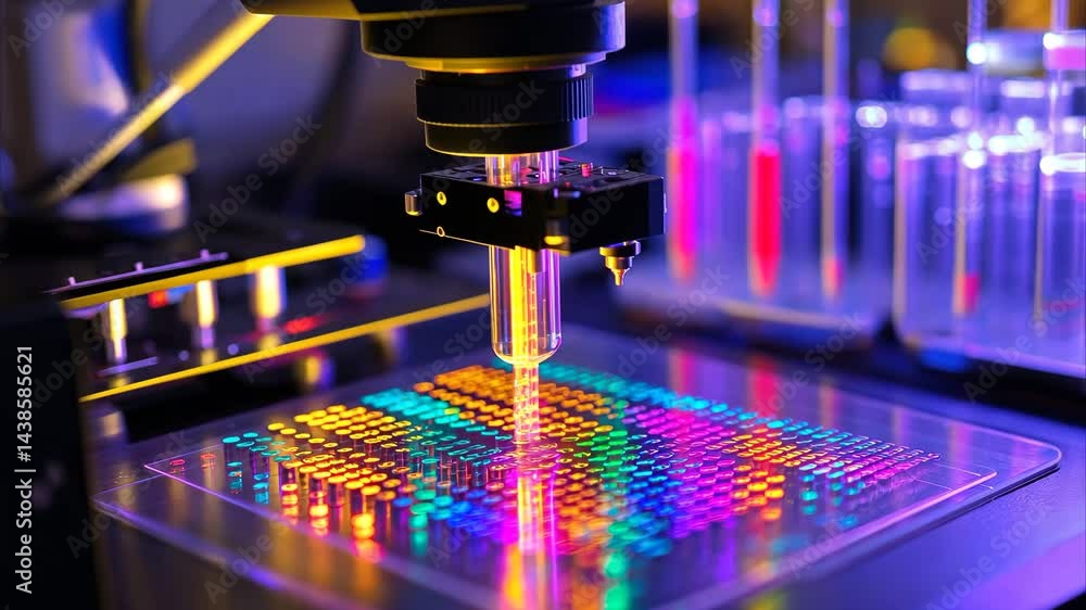Poster dna strand analysis using a microscope for data processing in a laboratory setting, dna strand over 