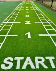 green long jump map to measure jumping result from start point. Long jumping measurement grid