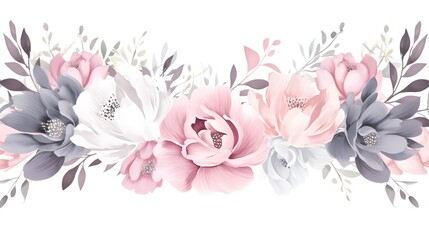 Elegant Grey and Pink Floral Frame Isolated on White Background for Design Projects