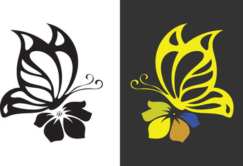 Obraz premium natural, botanical, flower, decoration, spring, symbol, monochrome, nature, vector, butterfly, illustration, wings, abstract, design, insect, art, graphic, pattern, isolated, icon, animal, silhouette,