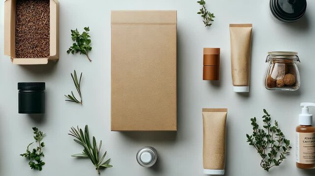 Ecofriendly cosmetic packaging and organic ingredients in sophisticated layout