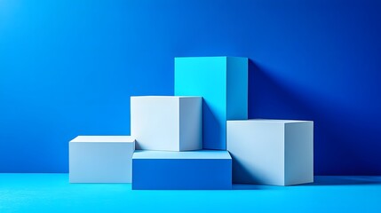 Obraz premium Abstract Blue and White Geometric Cubes Minimalist Product Display Background