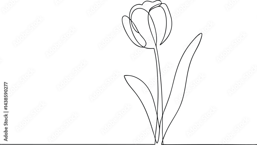 Poster beautiful continuous one line drawing of a tulip flower with minimalist and elegant artistic style