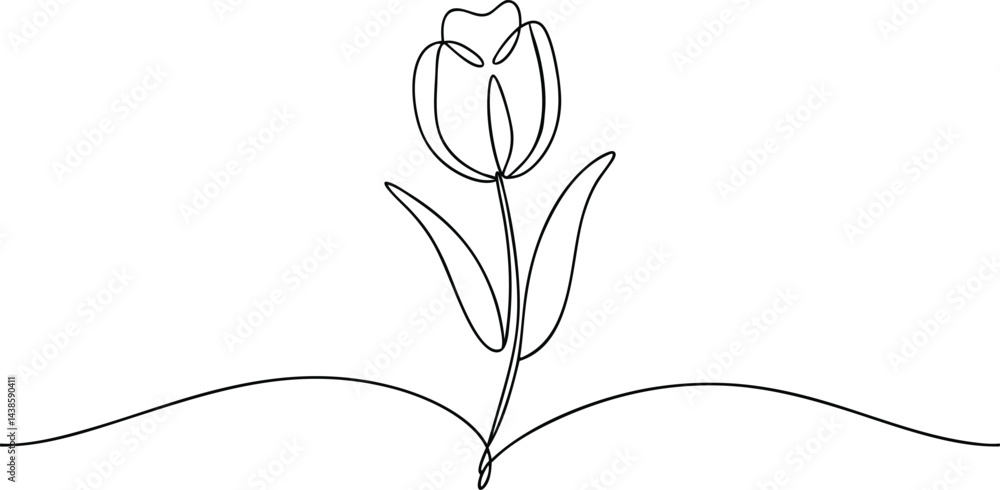 Poster beautiful continuous one line drawing of a tulip flower with minimalist and elegant artistic style