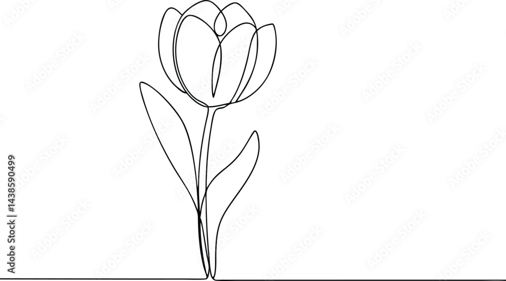 Poster beautiful continuous one line drawing of a tulip flower with minimalist and elegant artistic style
