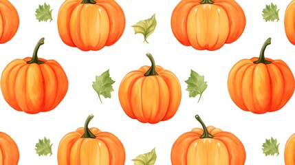 Professional seamless pattern with bright orange pumpkins on white background for designs