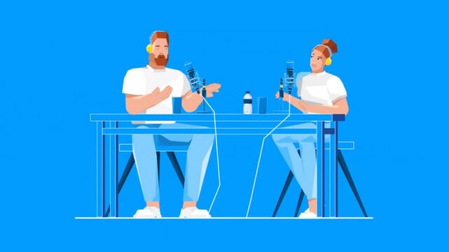 A man and woman is talking on podcast show.