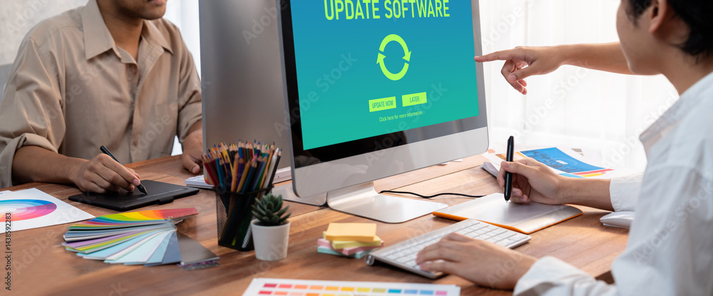 Aufkleber Software update on computer for brisk version of device software upgrade