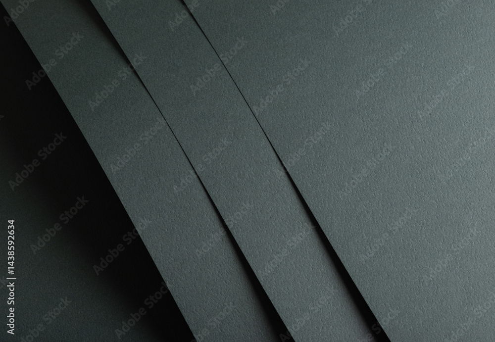 Fototapete Paper texture with dark green tone, layered sheet and punched geometric line overlay, clean matte surface creating stylish elegant backdrop with natural minimalistic style..