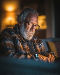 Senior Using Wearable Medical Technology at Home