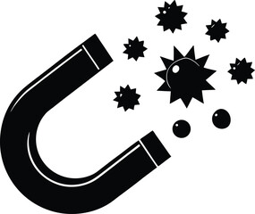 magnet pulling metallic objects on white backgroun