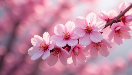 Obraz premium Delicate pink sakura blossoms, full bloom, soft petals , spring, cherry blossom, art
