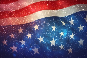 A shimmering American flag design with sparkling stars and stripes perfect for patriotic celebrations Independence Day or 4th of July graphics red white and blue