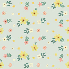 Seamless floral pattern on light background. Background in small flowers for textiles, fabrics, cotton fabric, covers, wallpaper, print, gift wrapping, postcard, scrapbooking. 