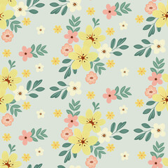 Seamless floral pattern on light background. Background in small flowers for textiles, fabrics, cotton fabric, covers, wallpaper, print, gift wrapping, postcard, scrapbooking. 