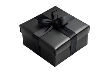 Elegant Black Gift Box Isolated on Transparent Background PNG Image.