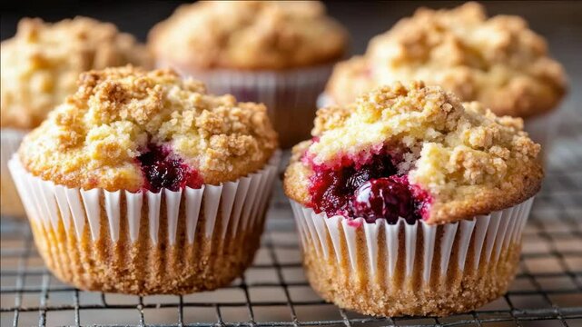 Delicious blueberry muffin with golden crust and fruit filling.