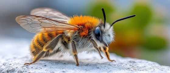 Fuzzy bee on a concrete surface