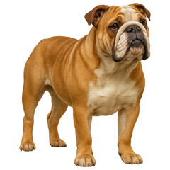 Fototapeta premium Adorable brown english bulldog standing against transparent background pet