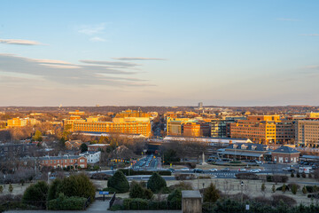 Fototapeta premium Elevated Sunset photo of the downtown Old Town Alexandria Virginia Skyline.