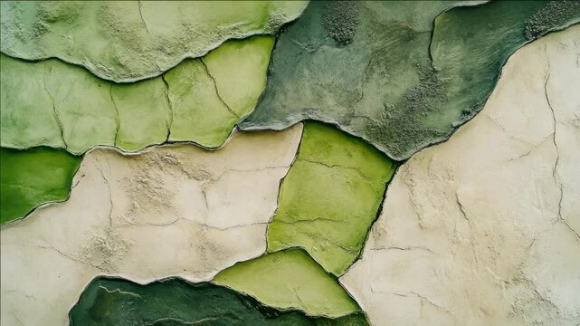 Colorful textured piece with green and brown hues, resembling cracked earth or petrified wood.