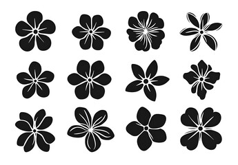 "Black Flower Silhouette Icons – Floral Vector Clipart Set"

