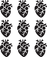 Fototapeta premium Set Of Simple Black Heart Silhouettes With White Details
