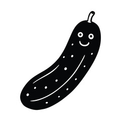 Cute cucumber character illustration in black and white minimalist style