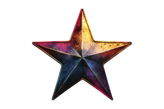 Vibrant Multicolored Star Design Isolated on Transparent Background PNG Image.