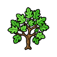 Obraz premium Illustration of a cartoon oak tree with green leaves for nature and educational resources