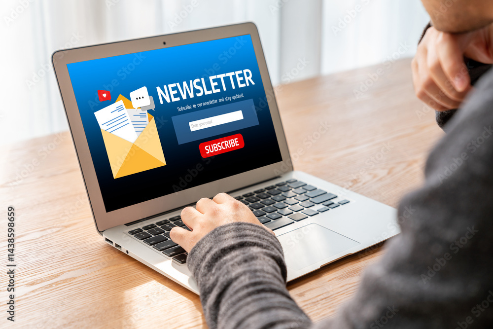 Poster newsletter signup page on computer for customer to subscribe snugly newsletter update information to
