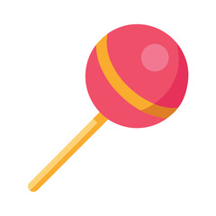 Round pink lollipop with yellow stripe on white background illustration