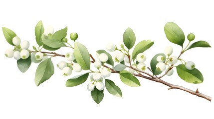 Fresh Snowberry Branch Isolated on White Background - Beautiful Nature Photography
