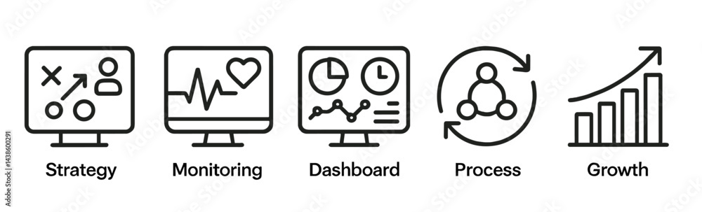 Aufkleber visual representation of business strategy, monitoring, and growth metrics on digital dashboards