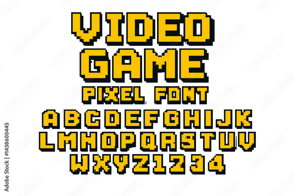 Poster creative pixel font design showcases letters and numbers perfect for video games and retro-themed pr