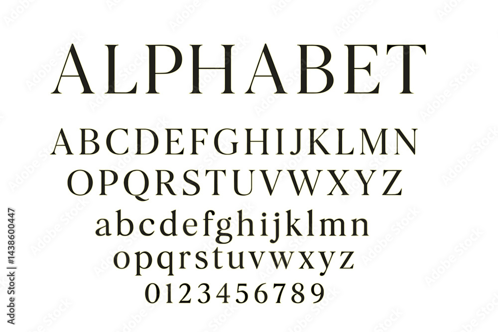 Poster Elegant display of uppercase and lowercase alphabet letters along with numbers in a classical serif font style