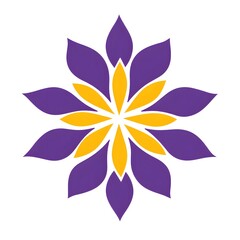 "Modern abstract flower logo with bold purple and yellow petals in a minimalist, symmetrical design. Perfect for branding, floral icons, graphic design elements, and creative projects."