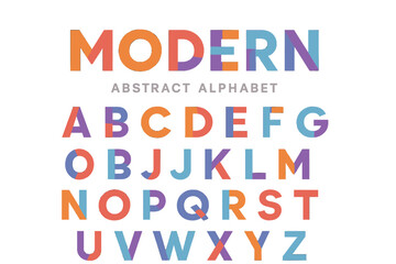 Colorful modern abstract alphabet design features letters in vibrant hues on a white background