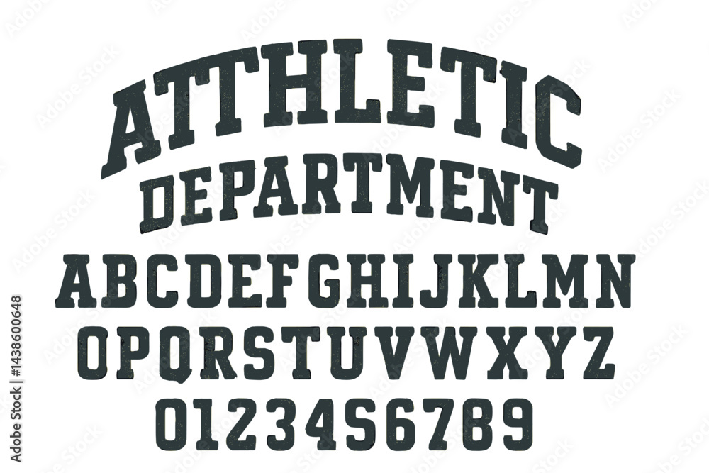 Poster Display of athletic department lettering showcasing stylized alphabet and numbers in bold font