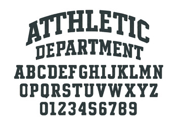 Display of athletic department lettering showcasing stylized alphabet and numbers in bold font