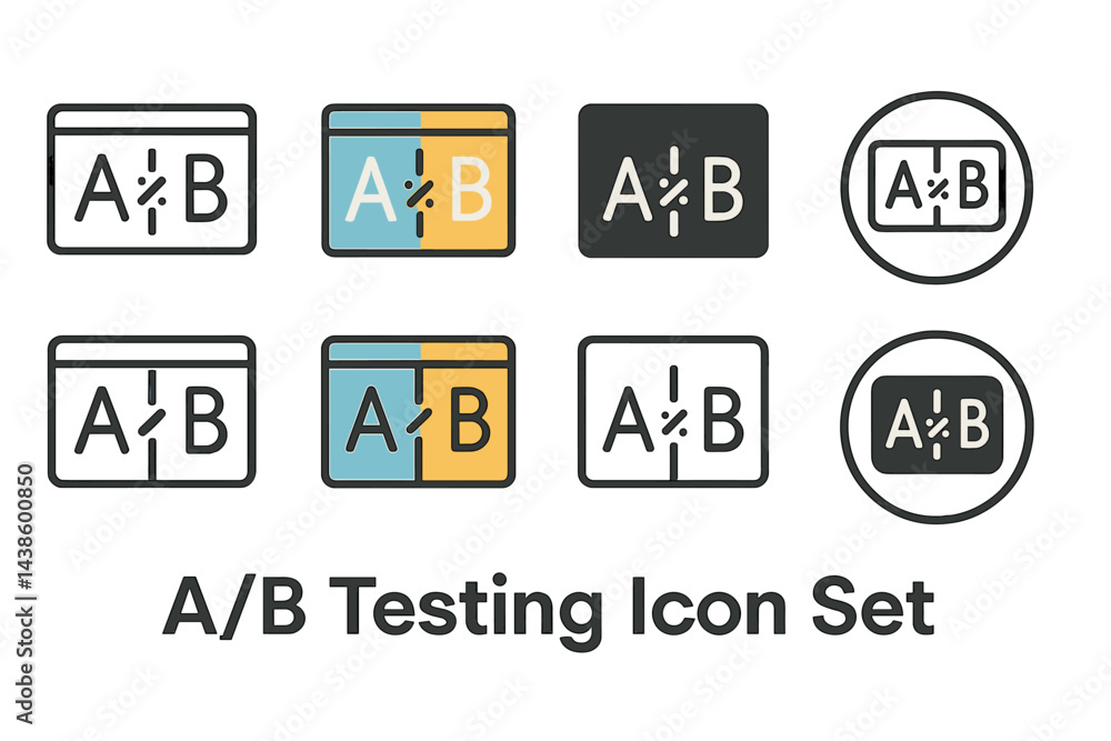 Poster A/B testing icon set showcasing various designs for digital analysis and optimization