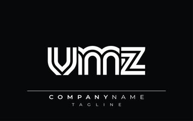 VMZ Creative Unique Modern Letter Logo Design. Stylized logo featuring a unique letter design, presenting abstract minimalist aesthetics and modern appeal.