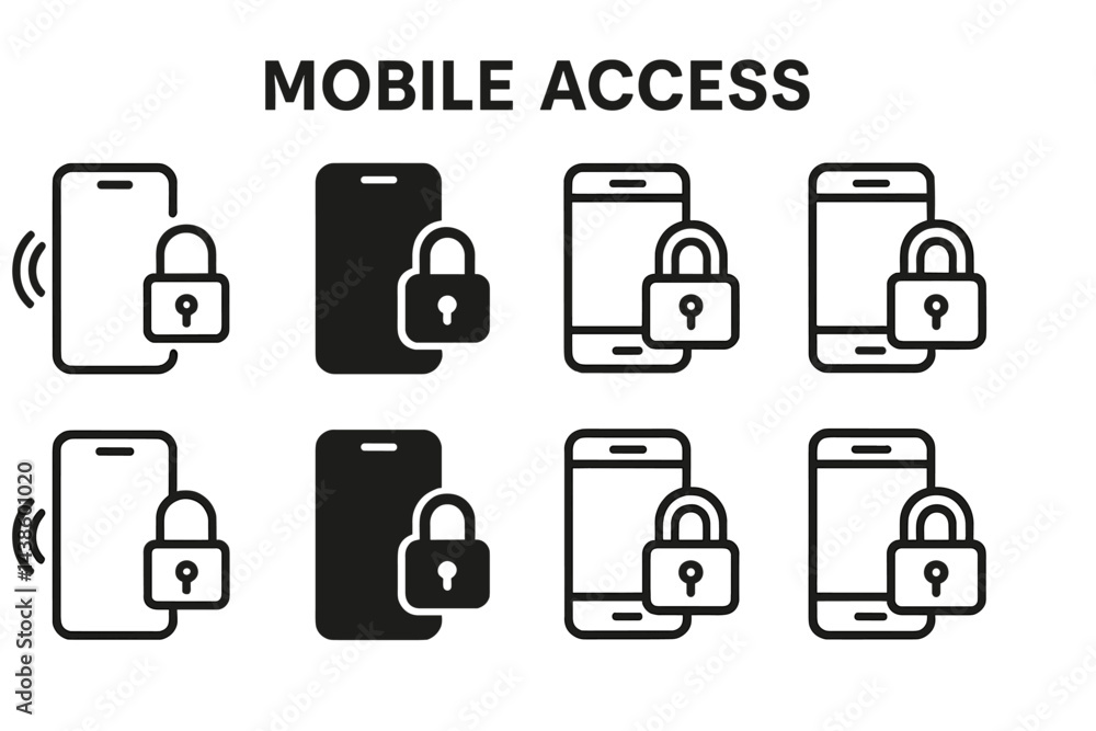 Poster Icons representing mobile access security features across various devices and applications