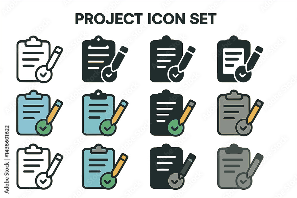 Poster Stylish project icons in various colors for task management and organization purposes