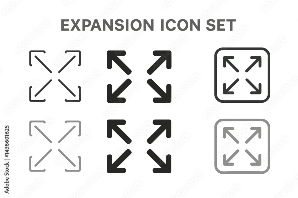 Aufkleber Expansion icon set featuring various designs for interactive applications and user interfaces