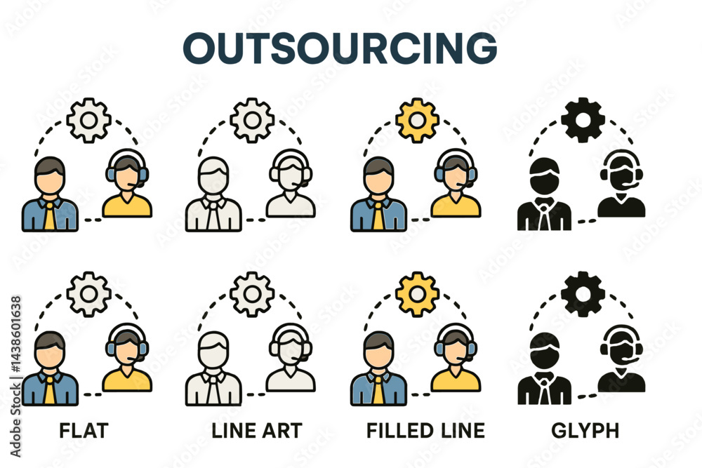 Poster different styles of outsourcing illustrated, showcasing various design approaches in a clear and con