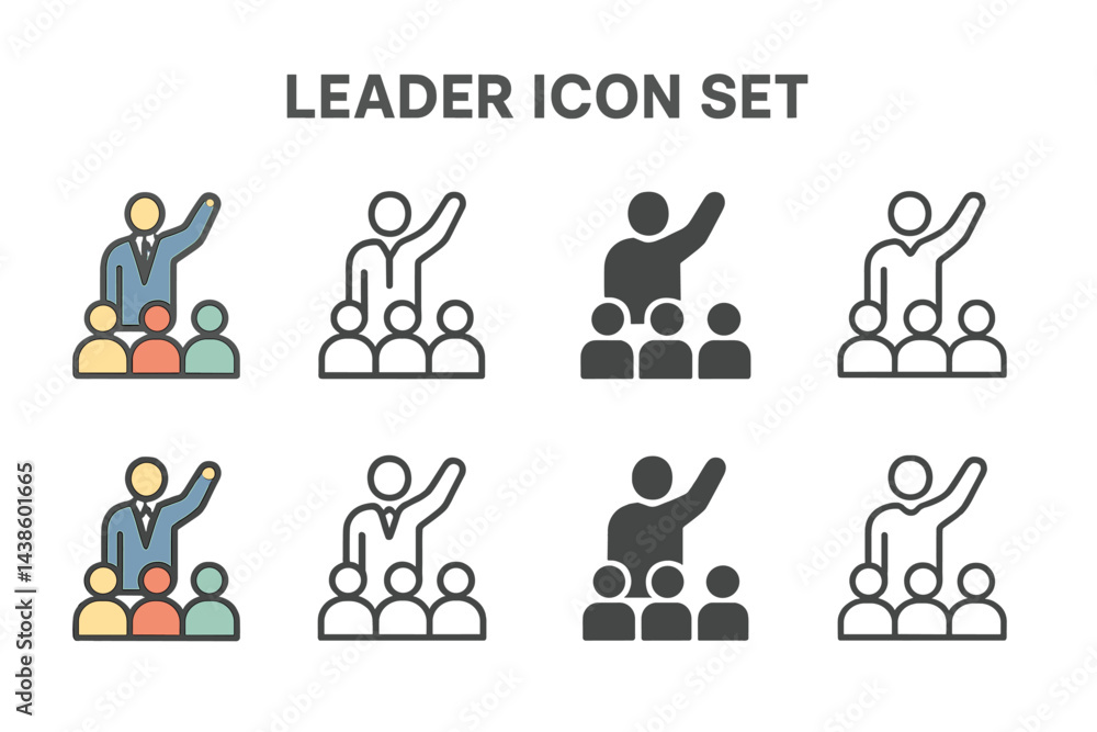 Poster Collection of leader icons representing teamwork and guidance in various styles